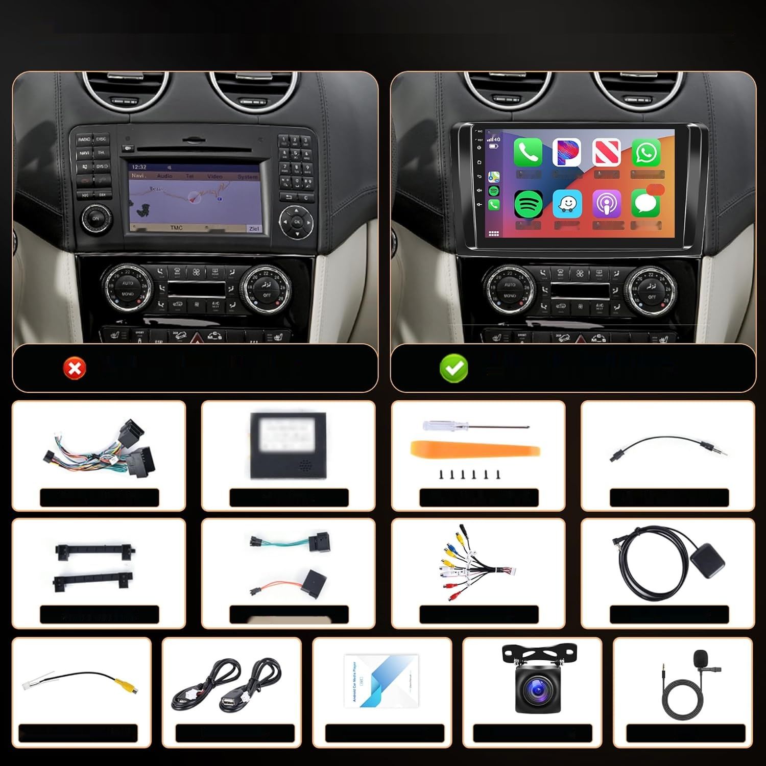 2G+64G Bezprzewodowy Carplay Android 13 Radio Samochodowe do Mercedes Benz