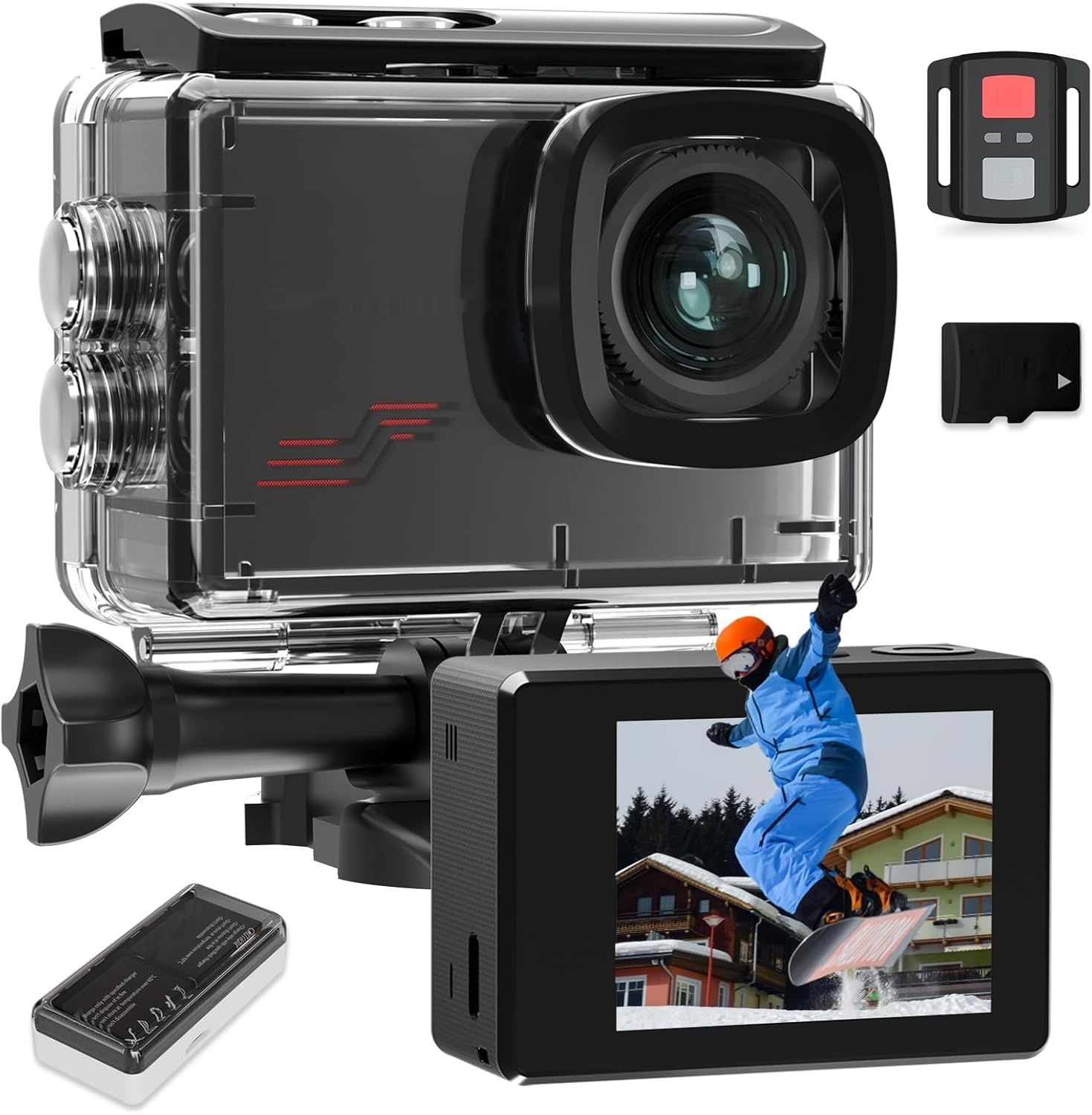 Apexcam M80 Kamera Sportowa z kartą 64 GB 4K 60 FPS 48 MP WiFi 40 m
