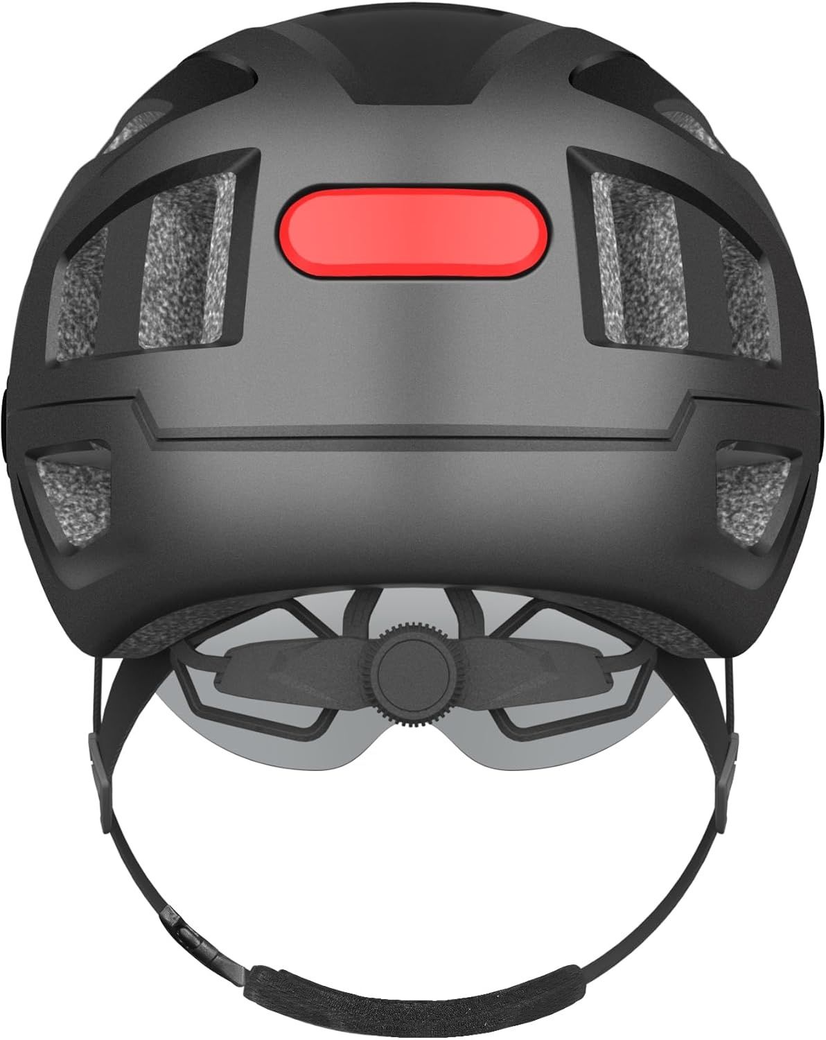 Kask rowerowy czarny z wizjerem i regulacją rozmiaru.