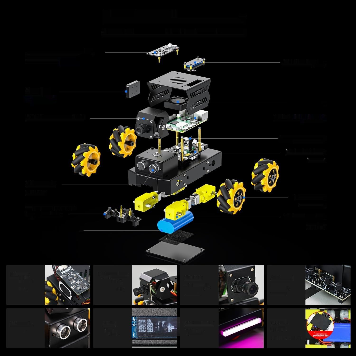 Yahboom Zestaw Samochodowy Robot dla RPi-5 Wspiera Ros2 Humble Version