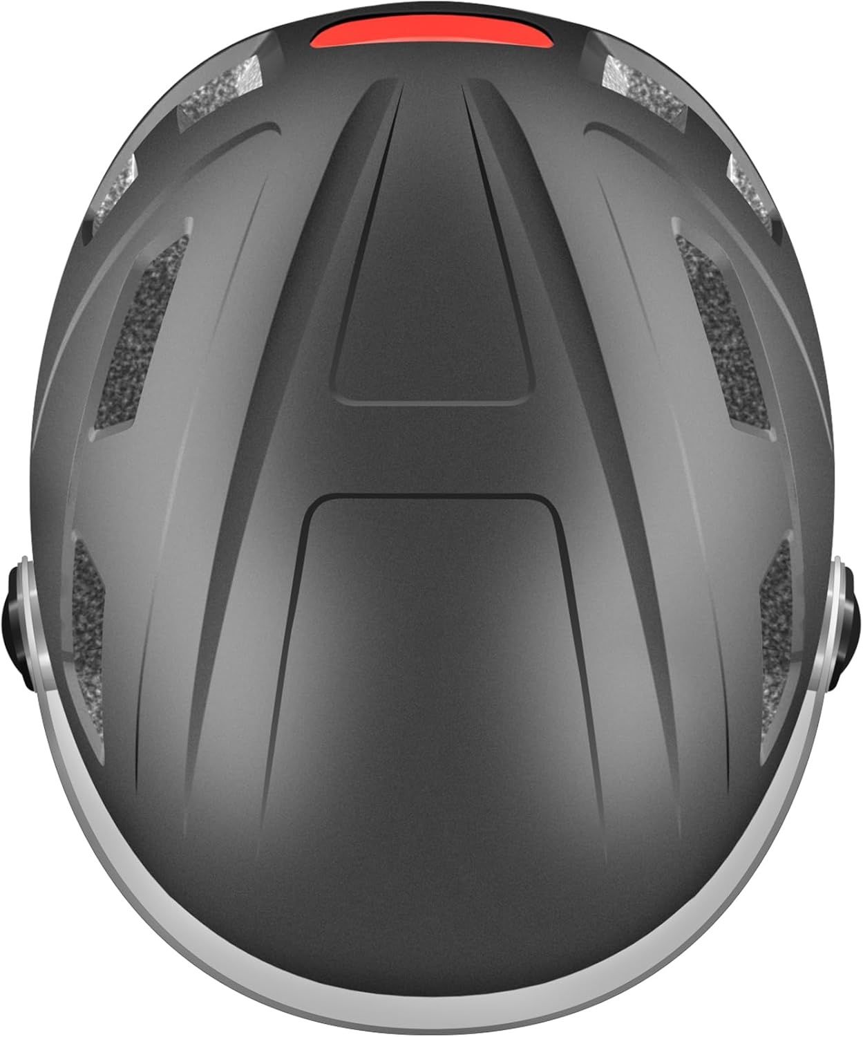 Kask rowerowy czarny z wizjerem i regulacją rozmiaru.