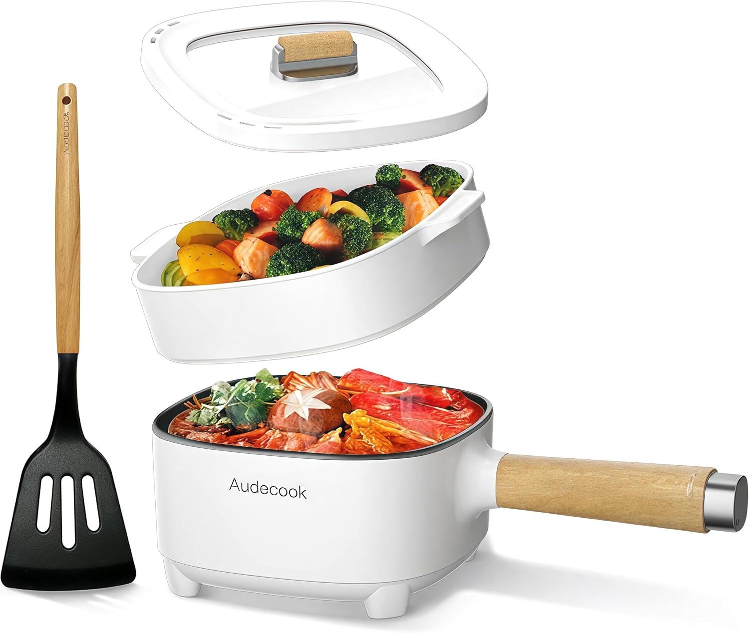 Audecook Elektryczny hot pot z parowarem, 2 l/20 cm, patelnia elektryczna.