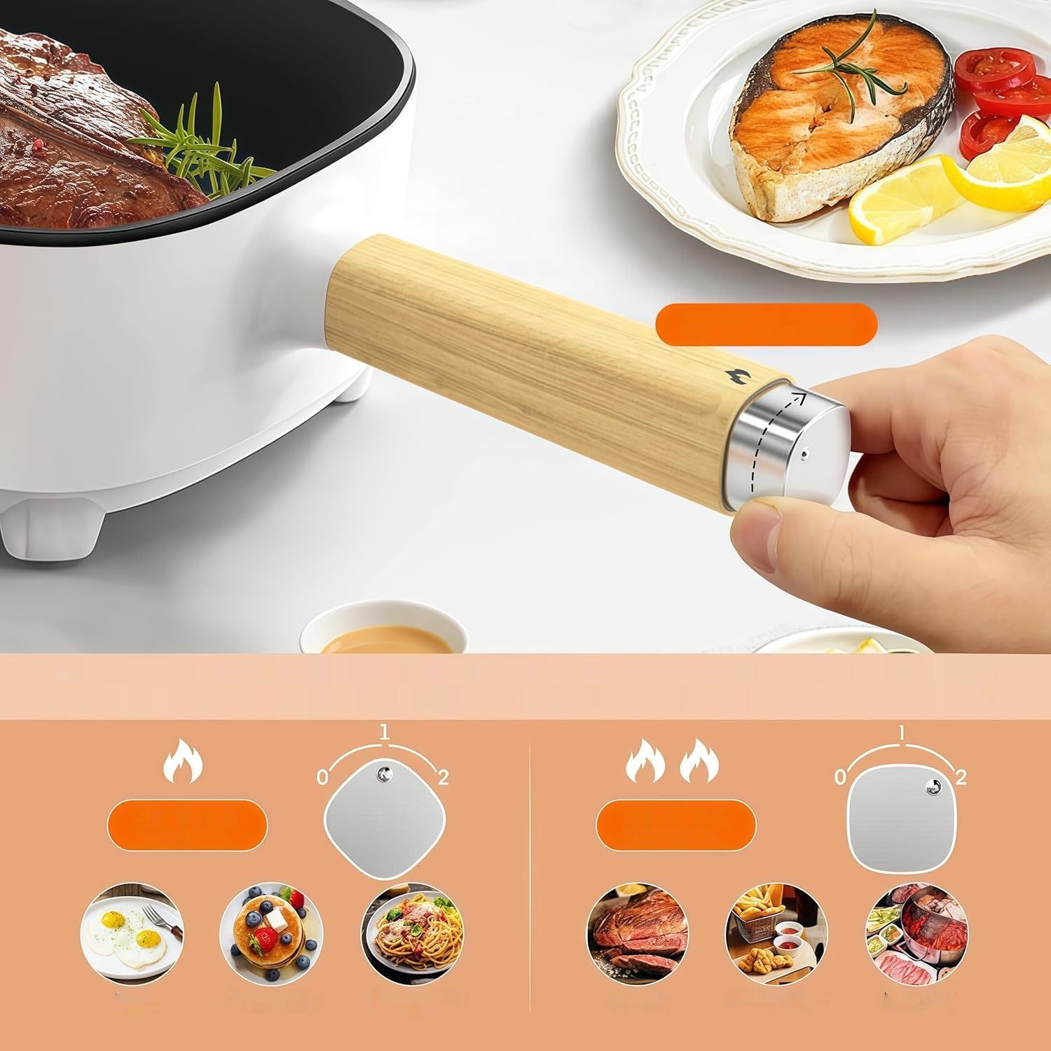 Audecook Elektryczny hot pot z parowarem, 2 l/20 cm, patelnia elektryczna.