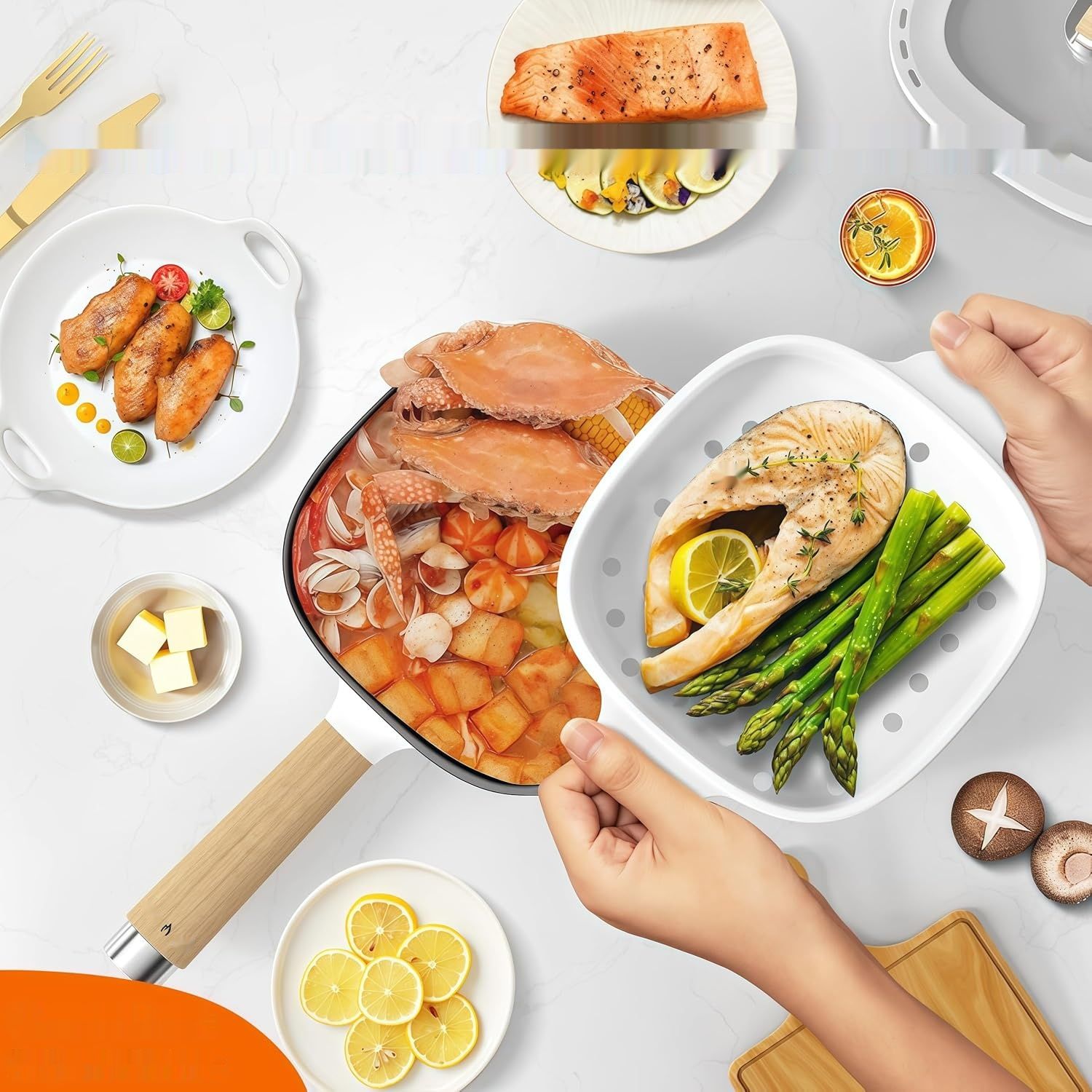 Audecook Elektryczny hot pot z parowarem, 2 l/20 cm, patelnia elektryczna.