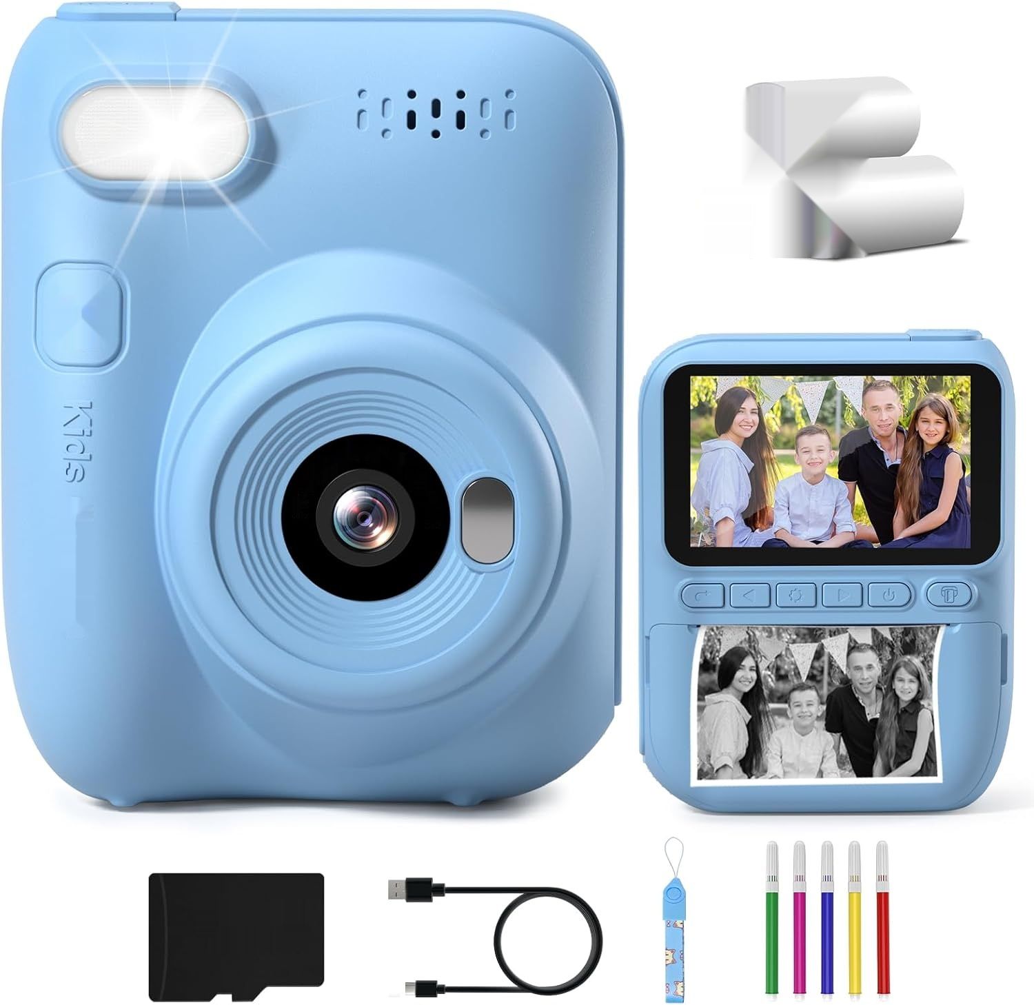 Gofunly Instant Camera dla dzieci, 3,0-calowy ekran (Niebieski)