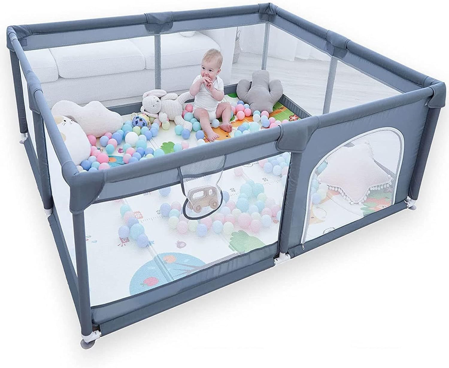 Vterly Kojec dla Dzieci, 150x180x68 cm Plac Zabaw, Szary