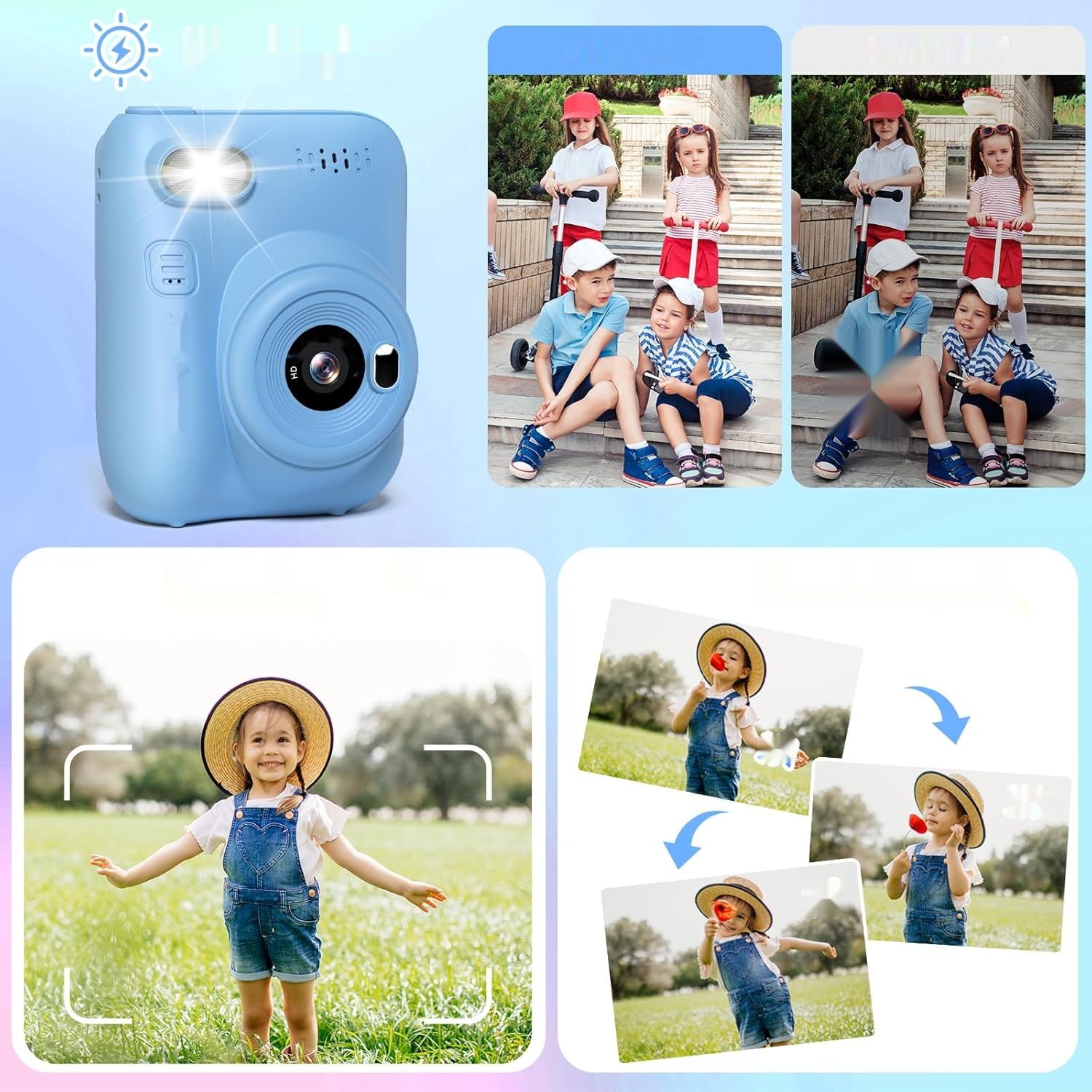 Gofunly Instant Camera dla dzieci, 3,0-calowy ekran (Niebieski)