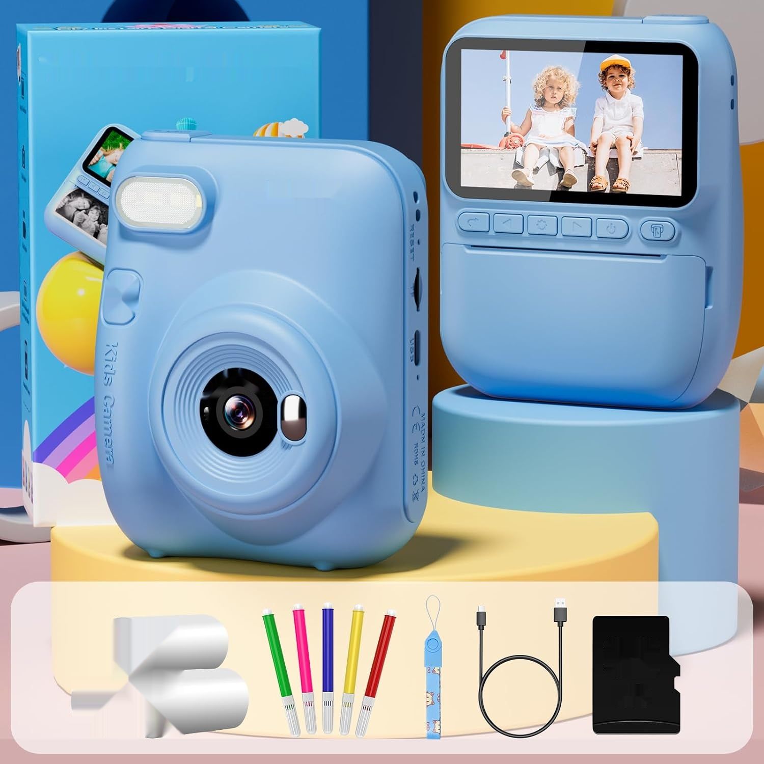 Gofunly Instant Camera dla dzieci, 3,0-calowy ekran (Niebieski)