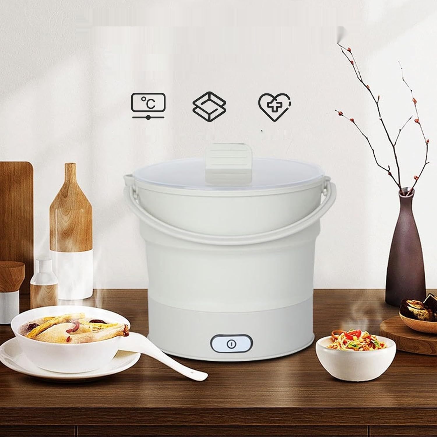 CEIEVER Przenośny Kuchenka Podróżna, Elektryczny Garnek Składany, 1 Litr