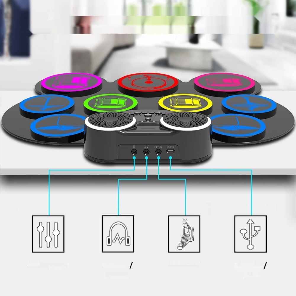 CNAPXAIA Elektroniczny Zestaw Perkusyjny, 9 Padów Silikonowych E Drum