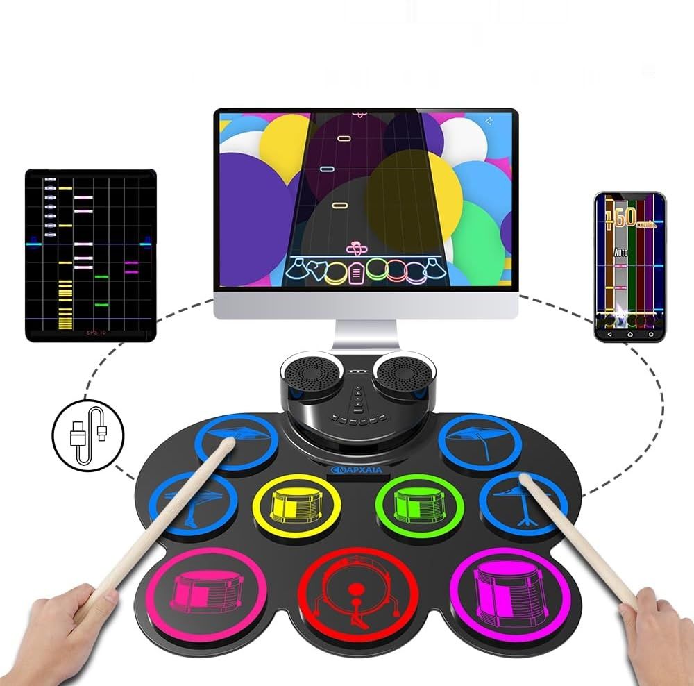 CNAPXAIA Elektroniczny Zestaw Perkusyjny, 9 Padów Silikonowych E Drum