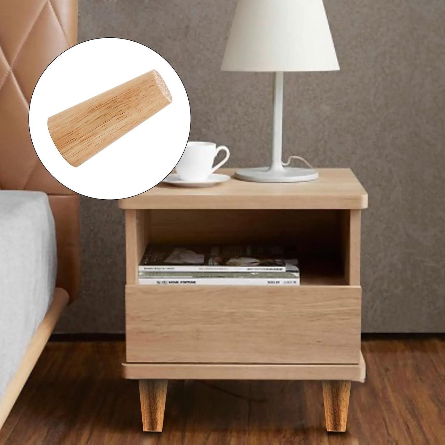 Zestaw 4 drewnianych nóg stołowych, stożkowe, dębowe.