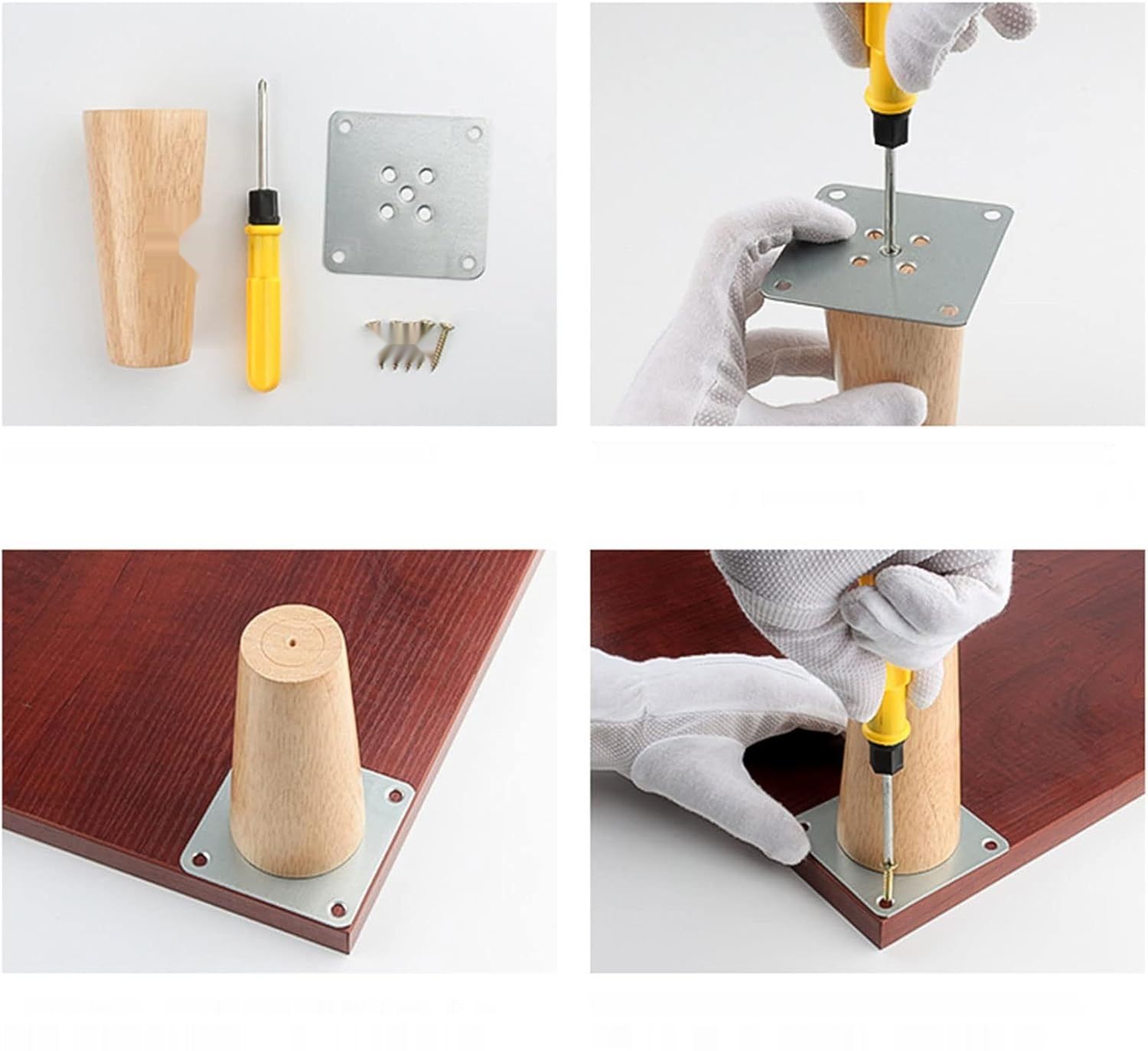 Zestaw 4 drewnianych nóg stołowych, stożkowe, dębowe.