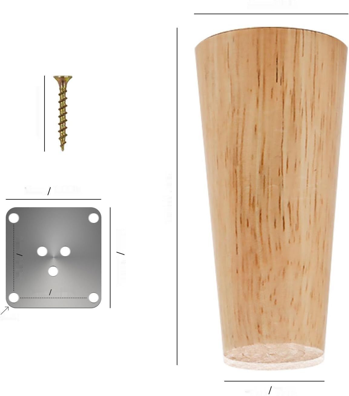 Zestaw 4 drewnianych nóg stołowych, stożkowe, dębowe.