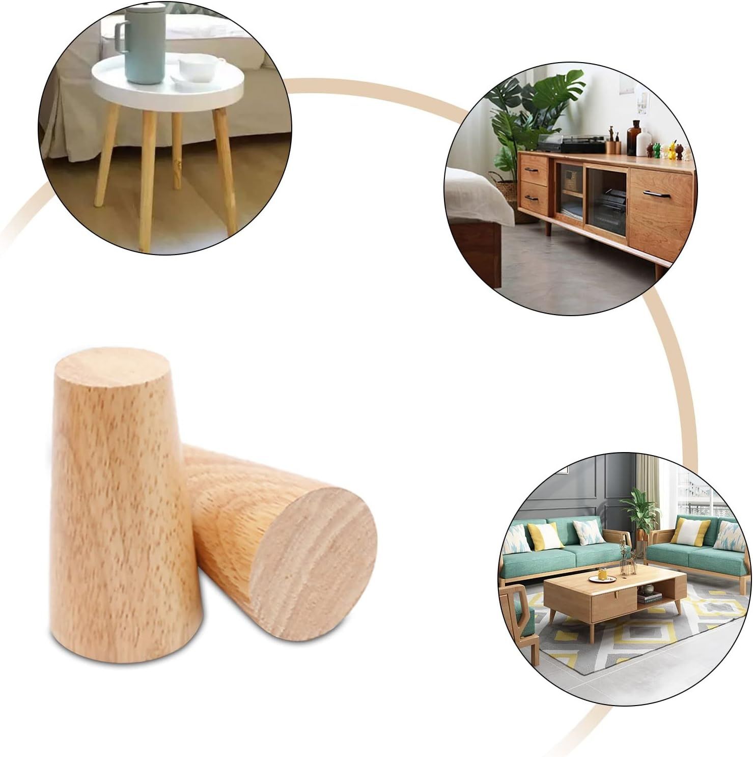 Zestaw 4 drewnianych nóg stołowych, stożkowe, dębowe.