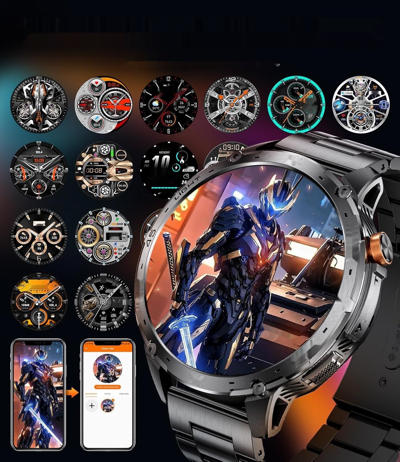 LIGE smartwatch AMOLED, IP68, ponad 100 dyscyplin, czarna bransoleta.