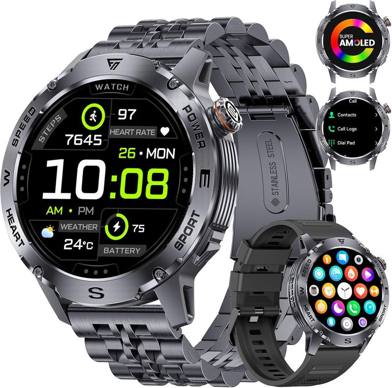 LIGE Męski Smartwatch z funkcją telefonu, 1.43-calowy Smartwatch AMOLED