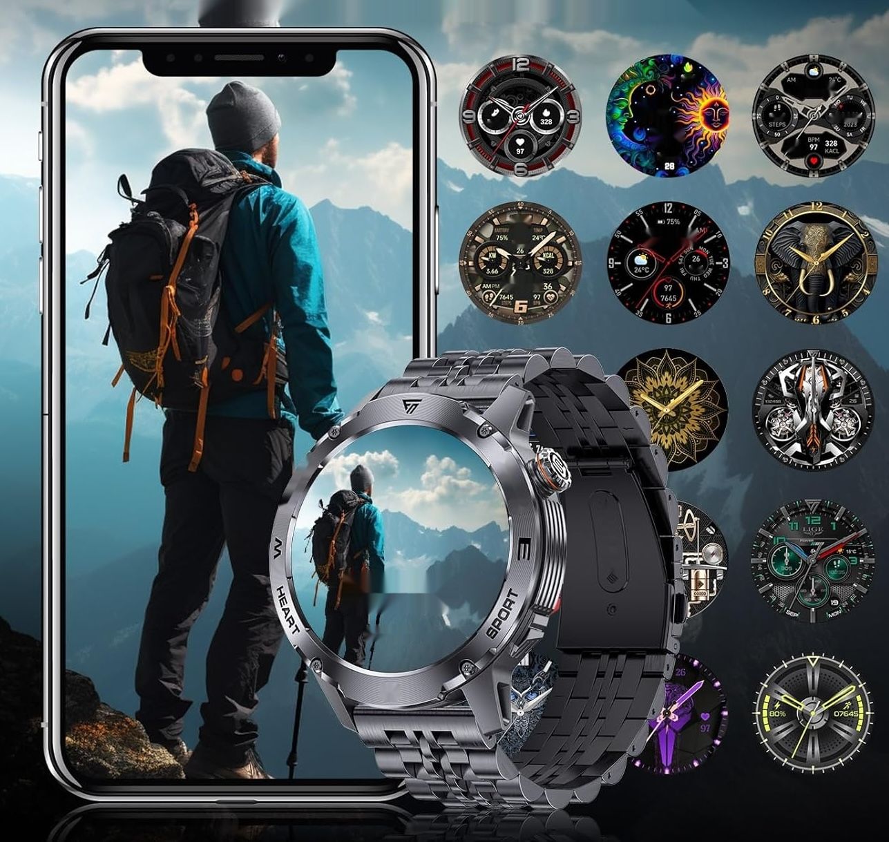 LIGE Męski Smartwatch z funkcją telefonu, 1.43-calowy Smartwatch AMOLED