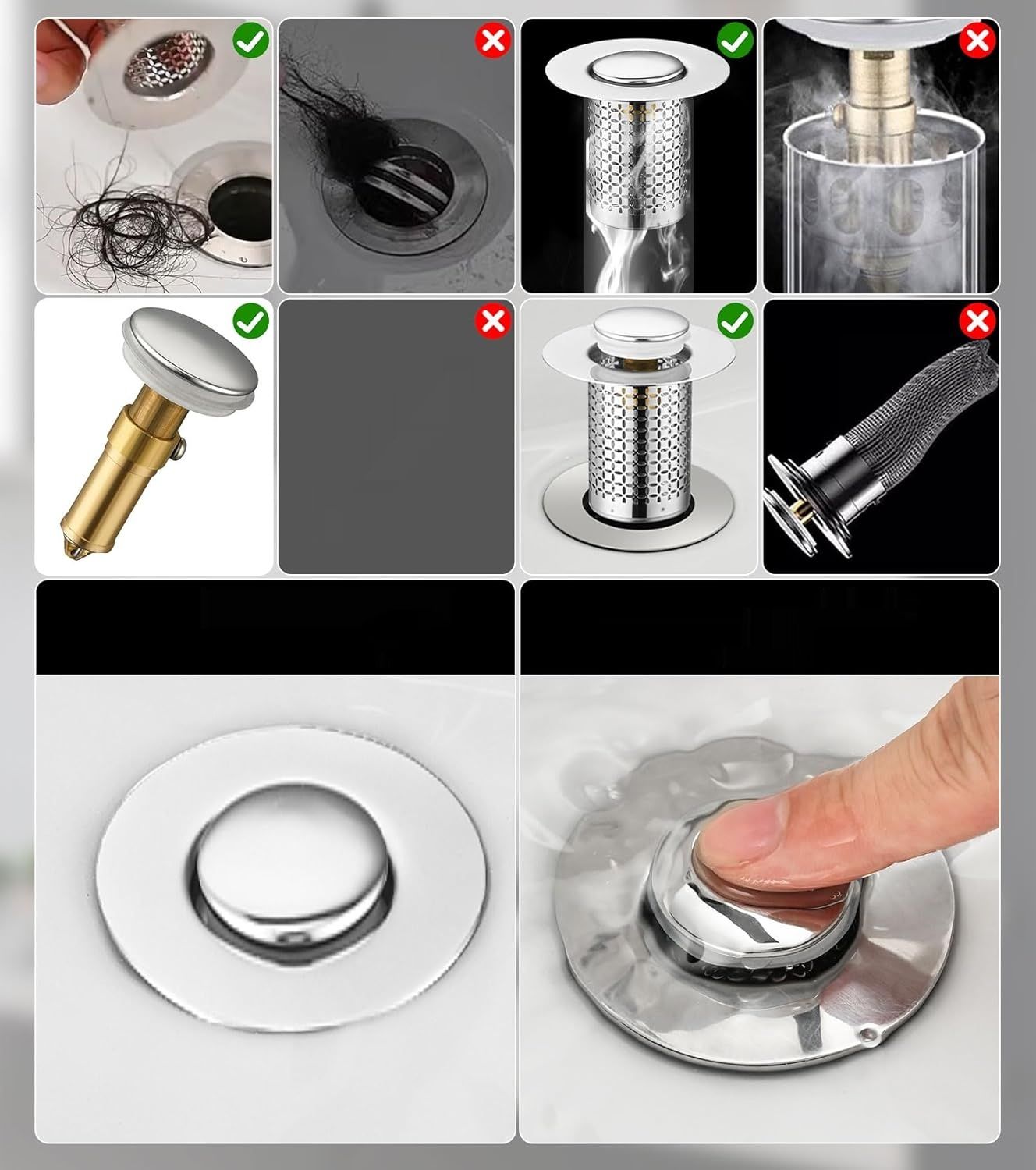 2 sztuki sitka do odpływu ze stali nierdzewnej, uniwersalne sitko pop-up