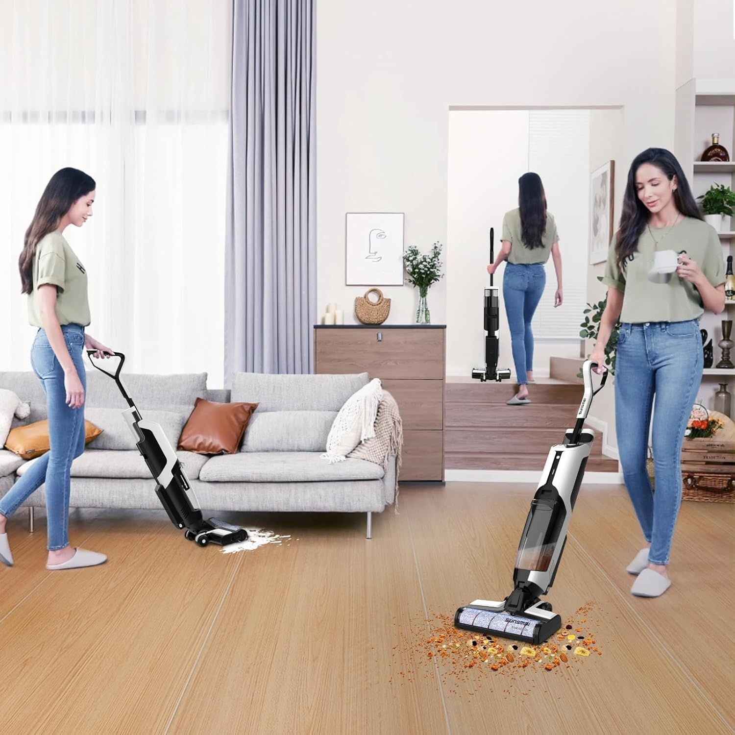 SUNSMAI Odkurzacz z Mopem, Bezprzewodowy Odkurzacz z Systemem Samooczyszczania