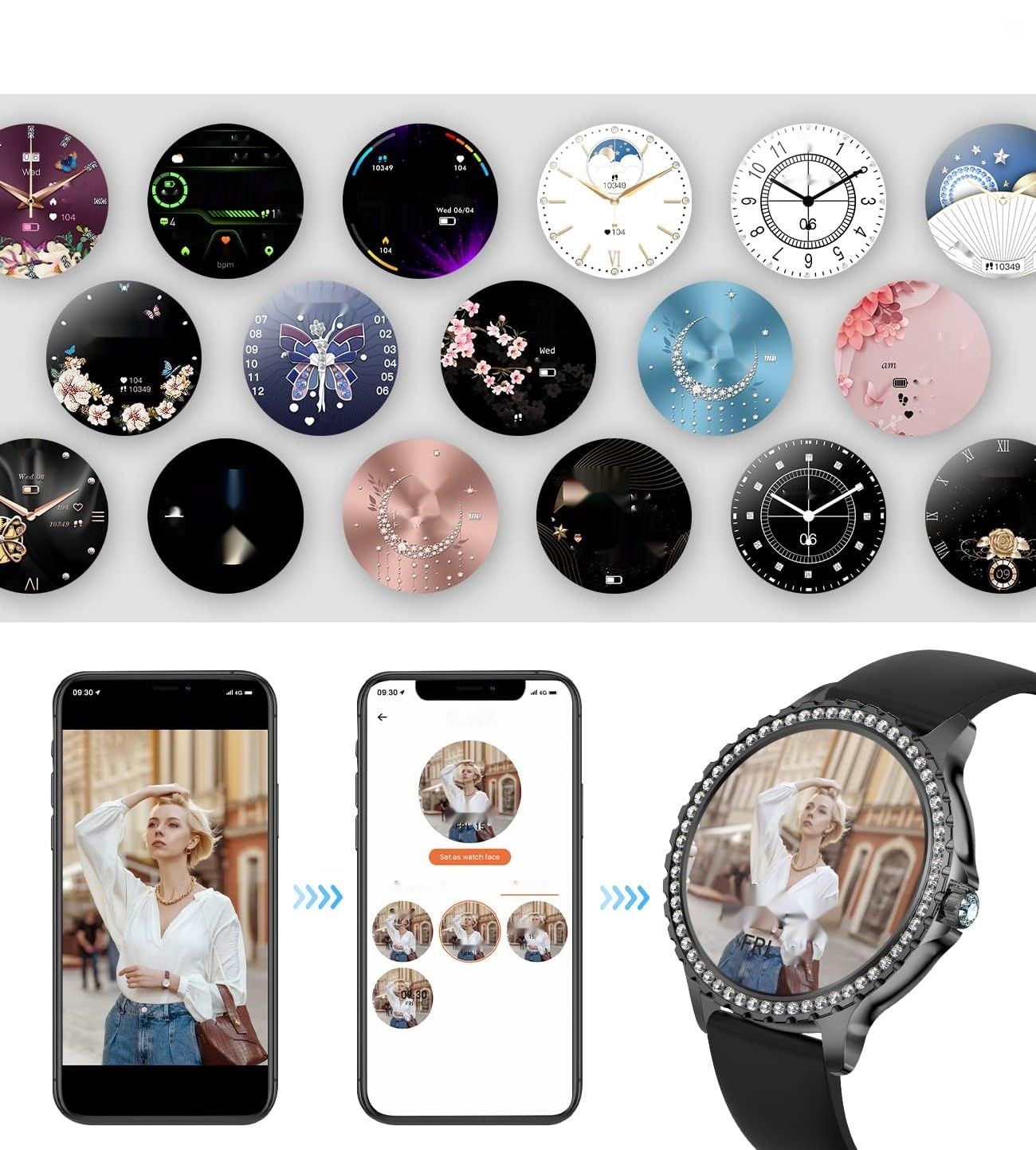 LIGE Smartwatch damski, 1,32&quot; diamentowy zegarek fitness do iOS Android