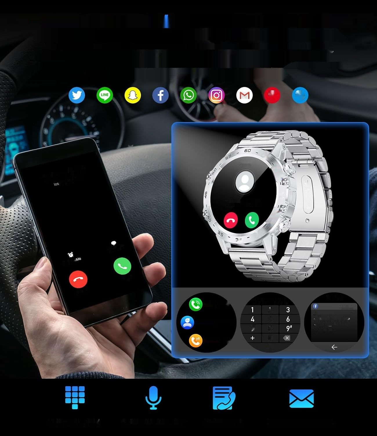 LIGE Smartwatch męski 1,39 cala, wodoszczelność IP67, srebrny