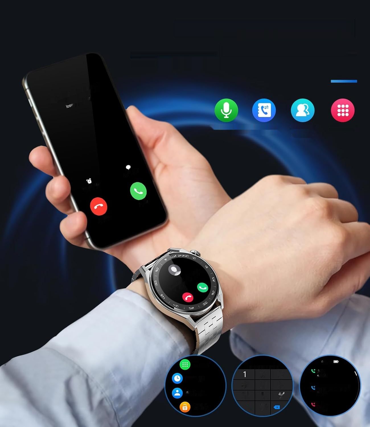 Smartwatch męski LIGE, 1,39&quot; HD, 100+ trybów, IP68, Srebrny