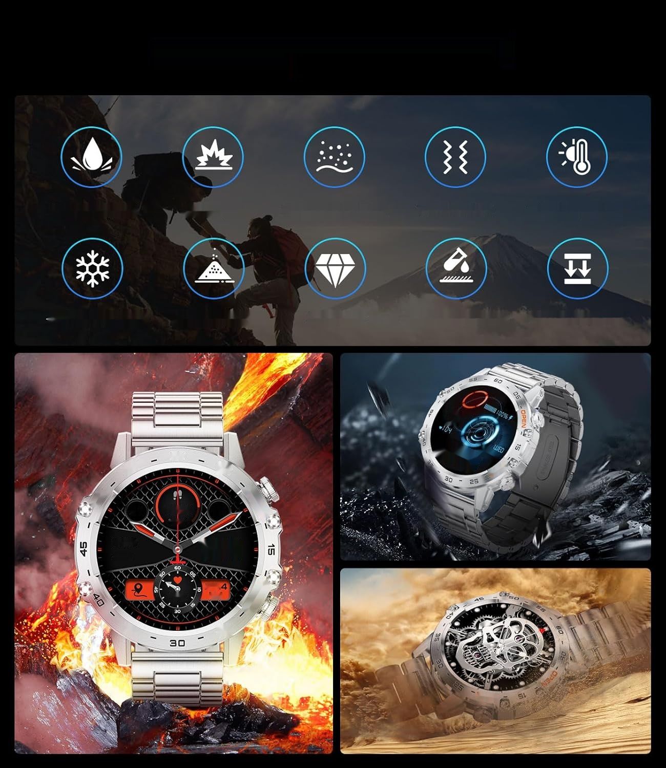 LIGE Smartwatch męski 1,39 cala, wodoszczelność IP67, srebrny