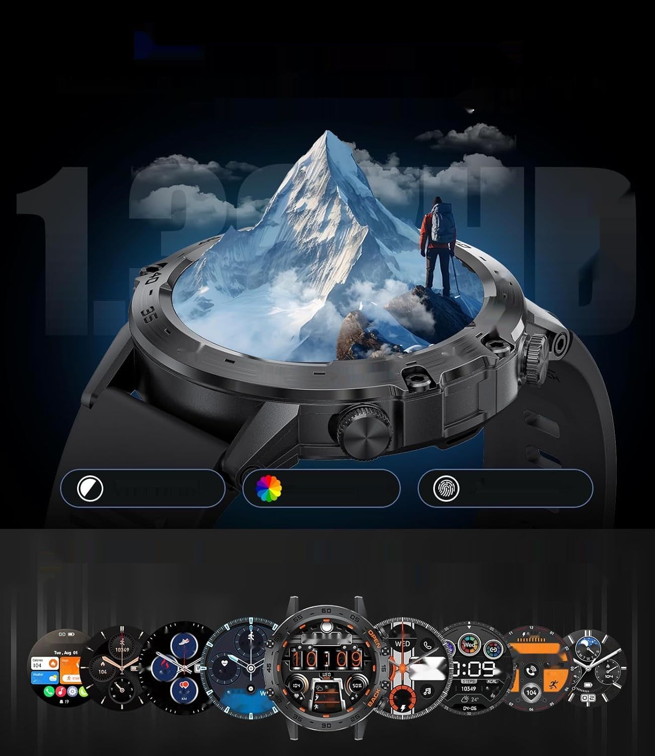 LIGE Męski Smartwatch, 1,39-calowy, brązowy, kompatybilny z Android i iOS.