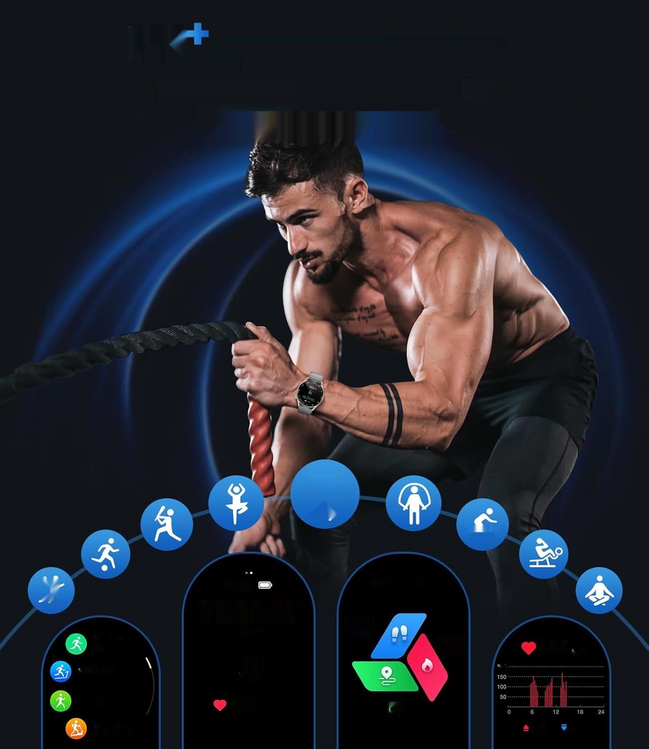 Smartwatch męski LIGE, 1,39&quot; HD, 100+ trybów, IP68, Srebrny