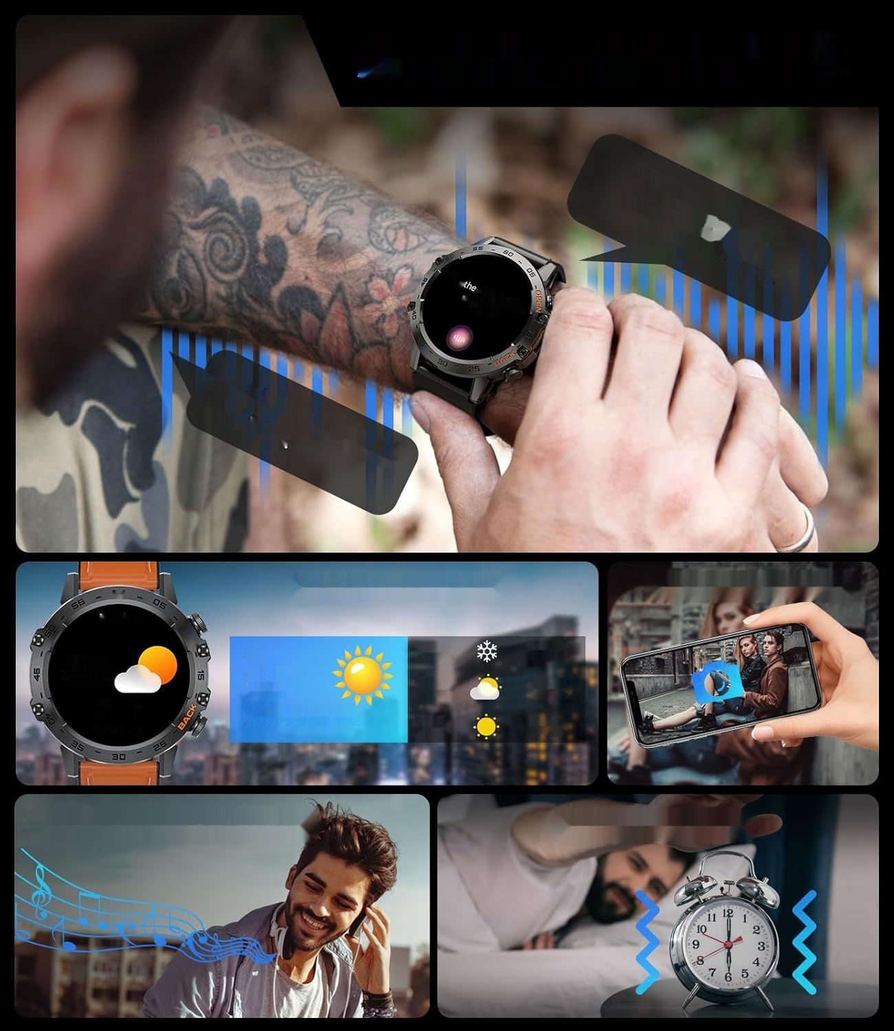 LIGE Męski Smartwatch, 1,39-calowy, brązowy, kompatybilny z Android i iOS.