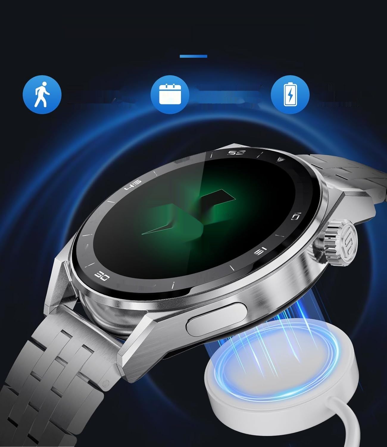 Smartwatch męski LIGE, 1,39&quot; HD, 100+ trybów, IP68, Srebrny