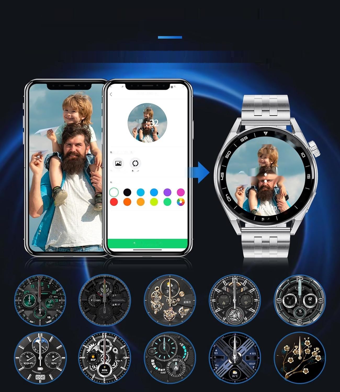 Smartwatch męski LIGE, 1,39&quot; HD, 100+ trybów, IP68, Srebrny