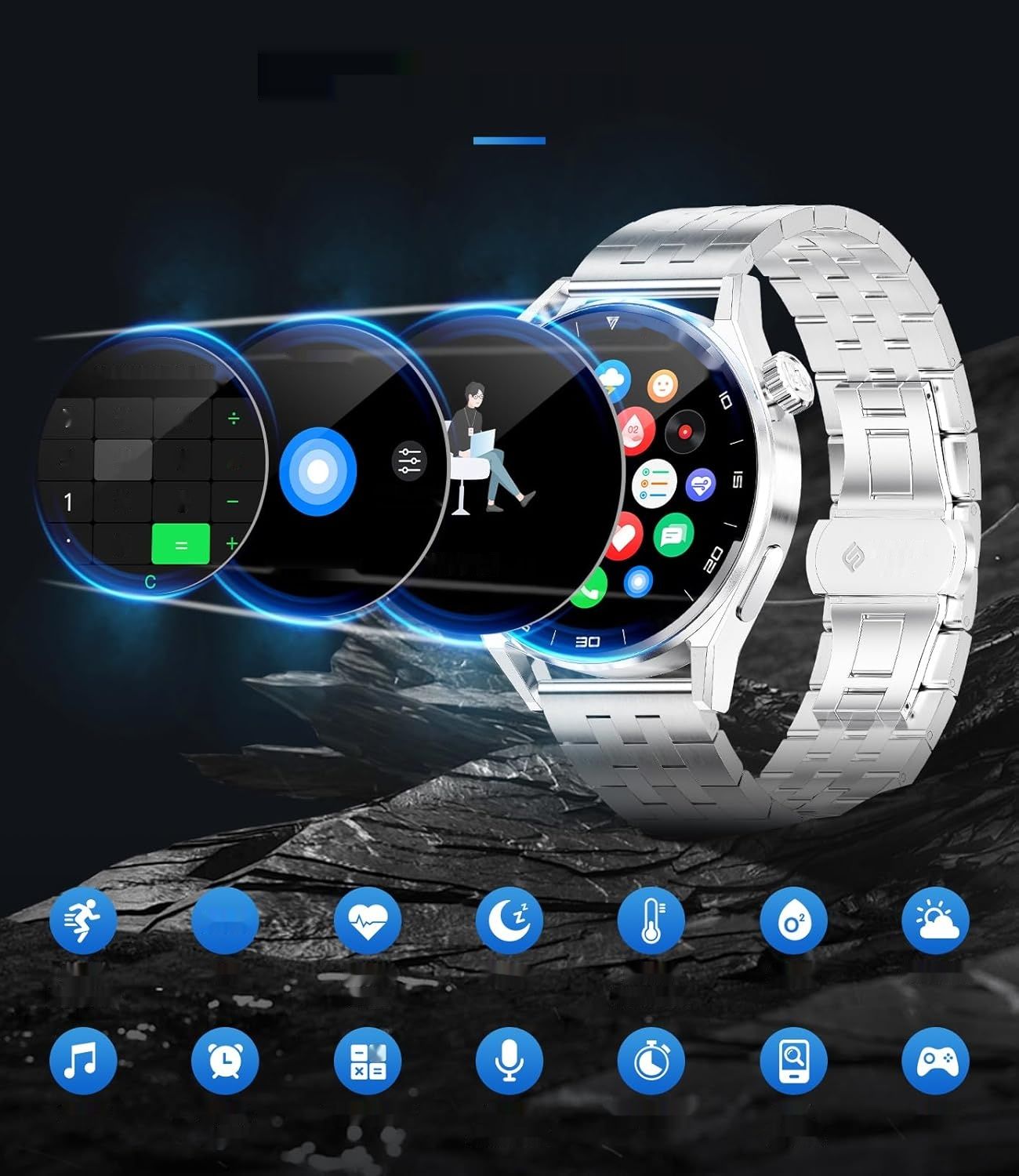 Smartwatch męski LIGE, 1,39&quot; HD, 100+ trybów, IP68, Srebrny