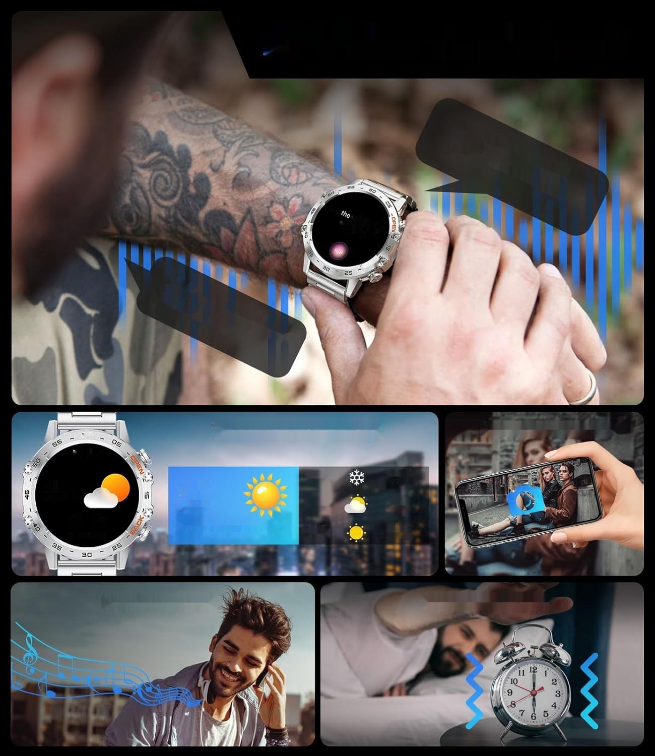 LIGE Smartwatch męski 1,39 cala, wodoszczelność IP67, srebrny