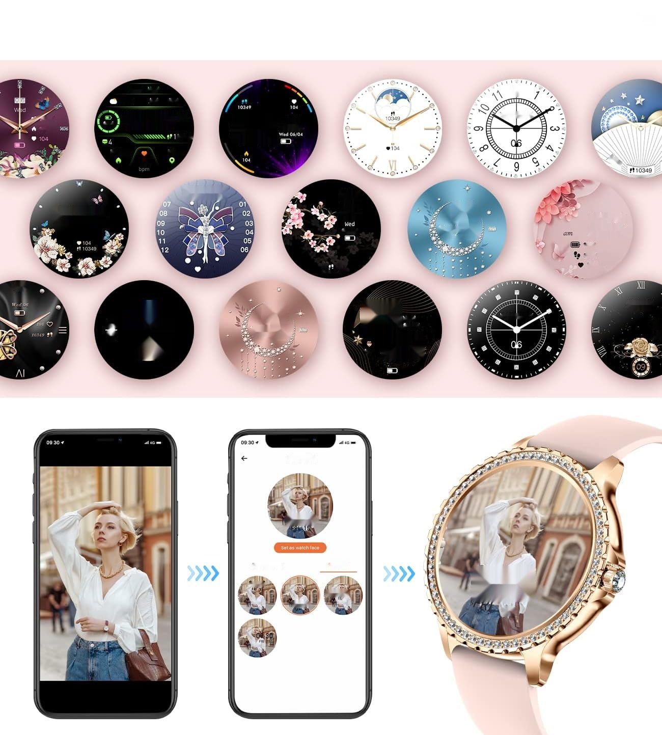 LIGE Damski smartwatch 1,32&quot; Diamond, wodoodporny, 20 trybów sportowych