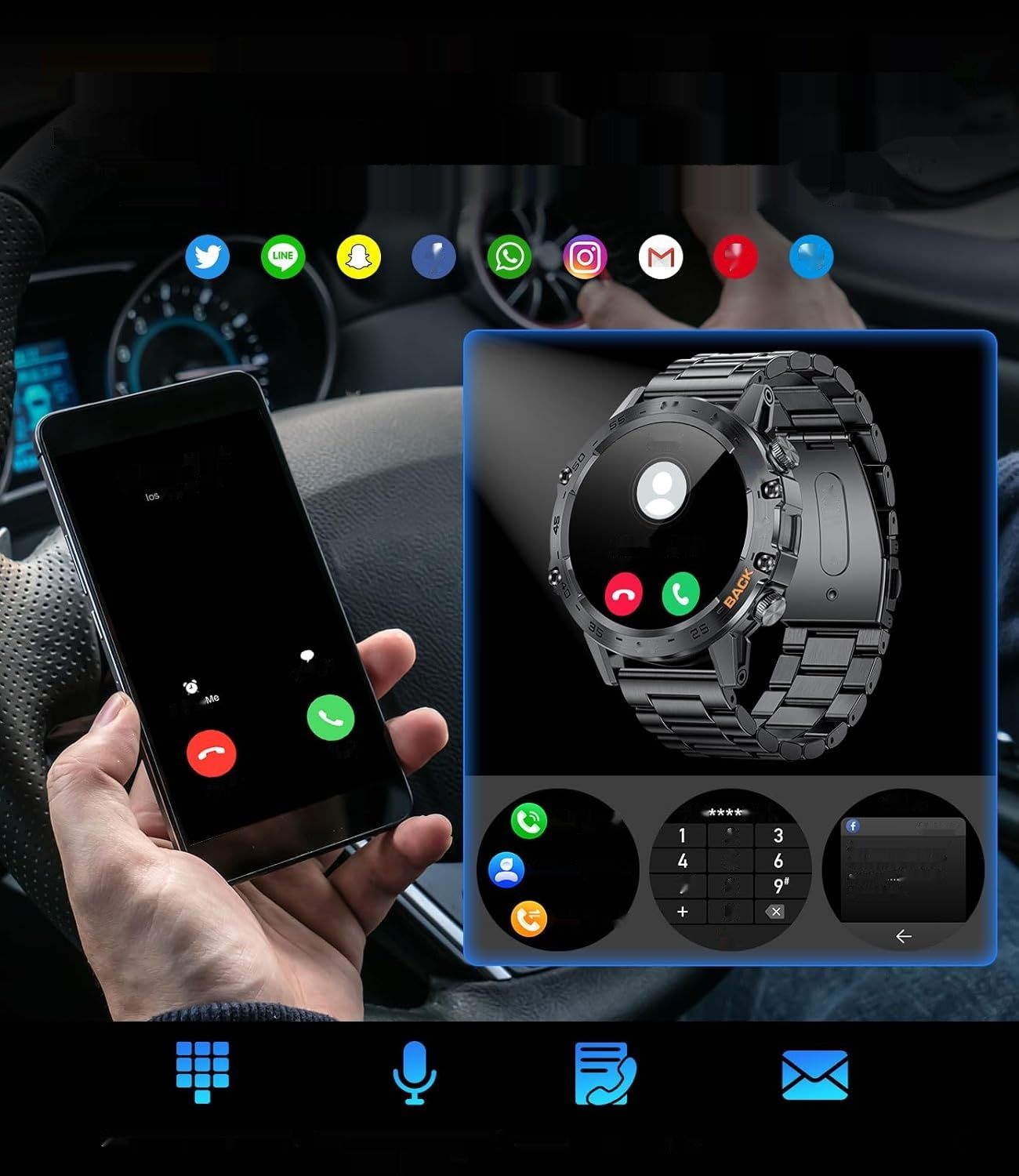 Męski Smartwatch LIGE z funkcją telefonu, 1,39-calowy wojskowy smartwatch.