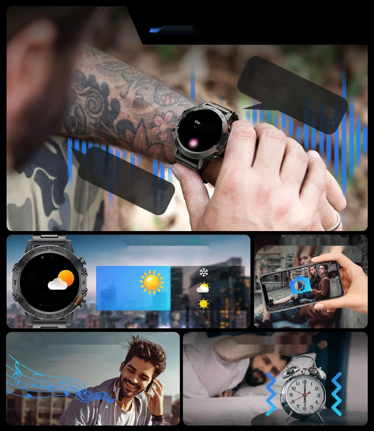 Męski Smartwatch LIGE z funkcją telefonu, 1,39-calowy wojskowy smartwatch.