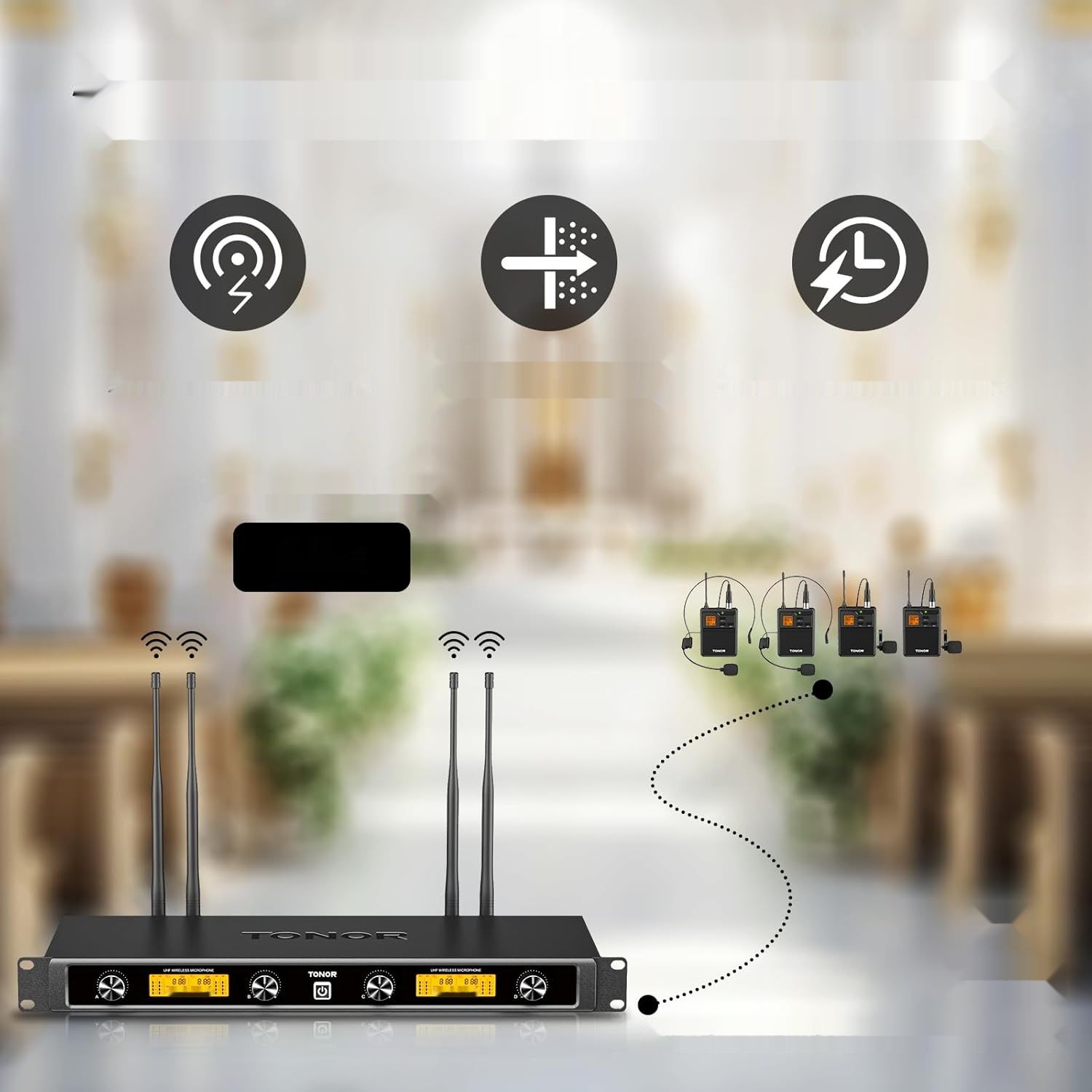 TONOR System mikrofonu bezprzewodowego UHF z podwójnym zestawem słuchawkowym i krawatowym