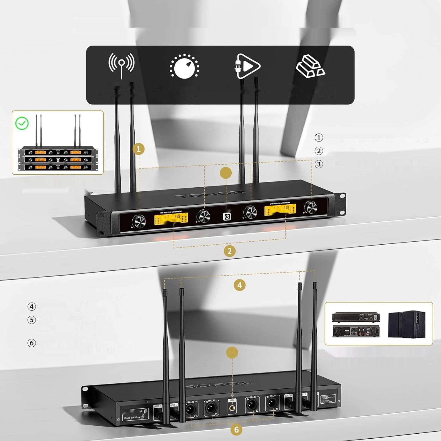 TONOR System mikrofonu bezprzewodowego UHF z podwójnym zestawem słuchawkowym i krawatowym