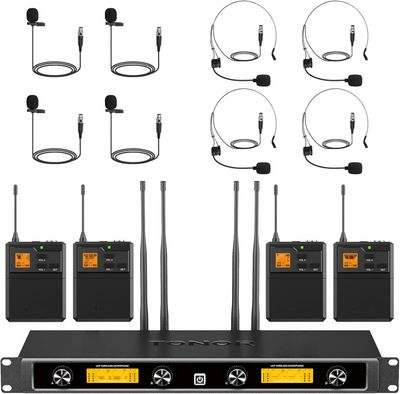 TONOR System mikrofonu bezprzewodowego UHF z podwójnym zestawem słuchawkowym i krawatowym