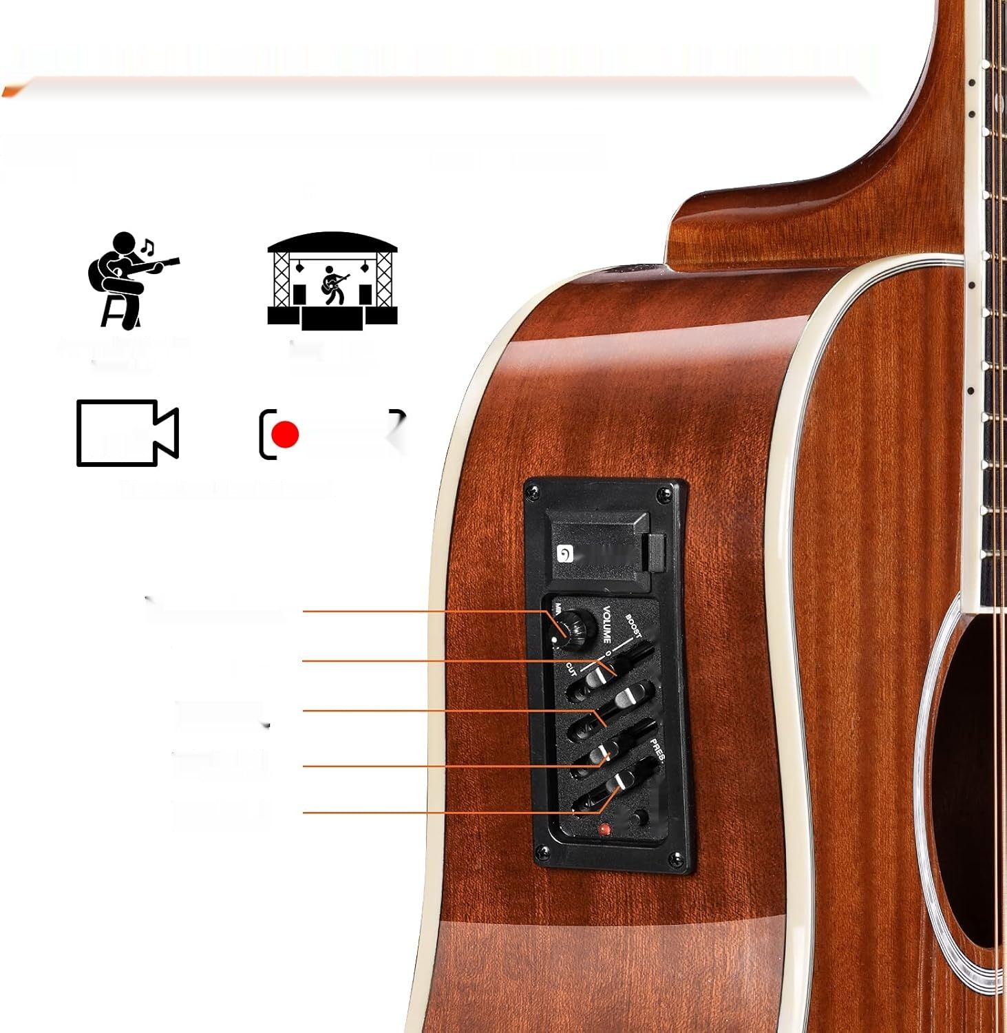 Vangoa Gitara akustyczno-elektryczna Dreadnought Cutaway 12 strun