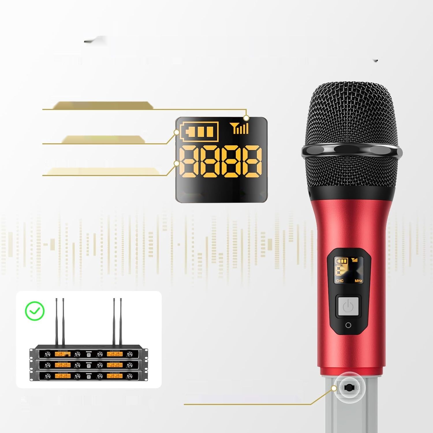 TONOR Bezprzewodowy System Mikrofonów z 4x5 Kanałami, Czerwony