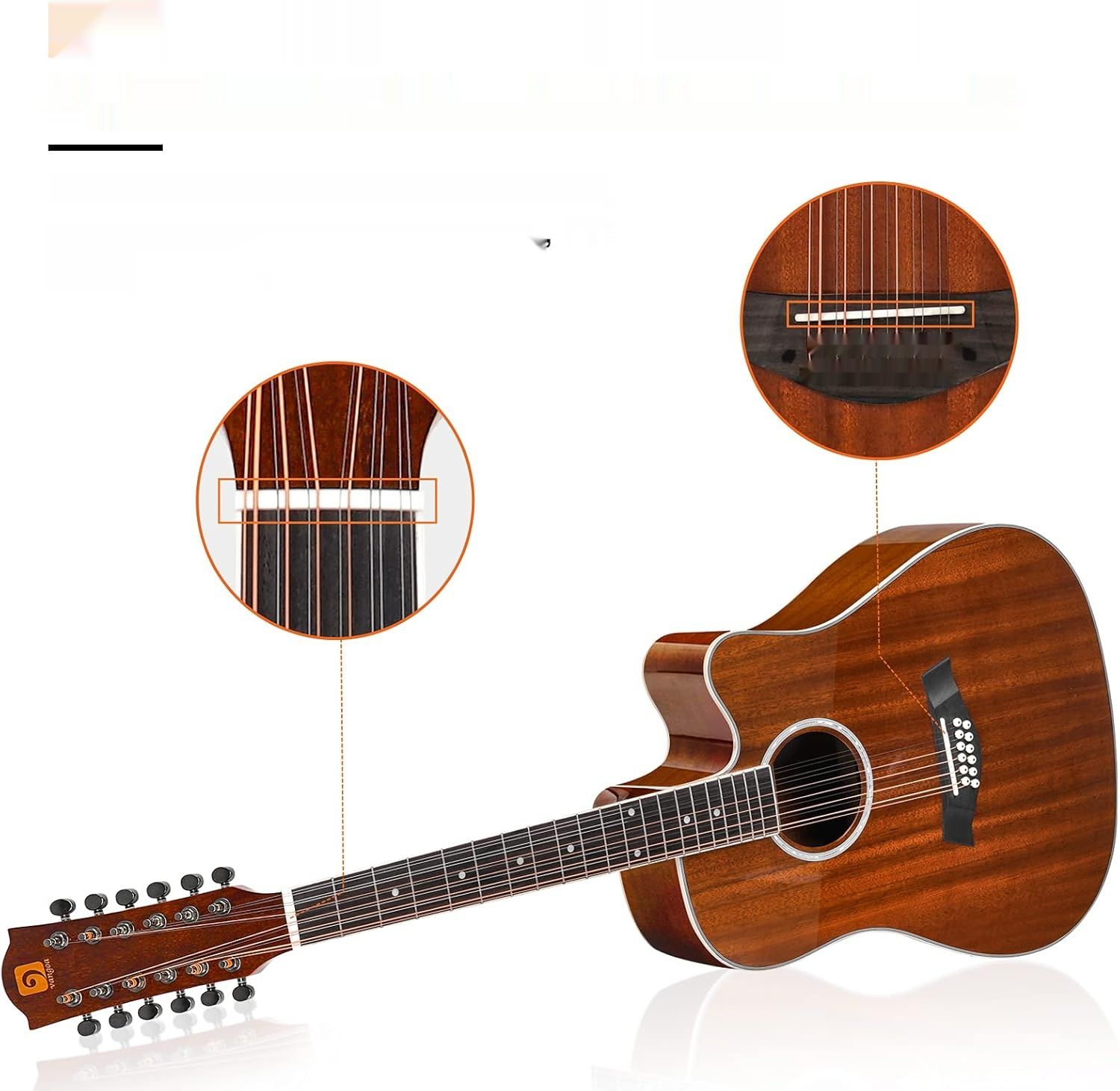 Vangoa Gitara akustyczno-elektryczna Dreadnought Cutaway 12 strun