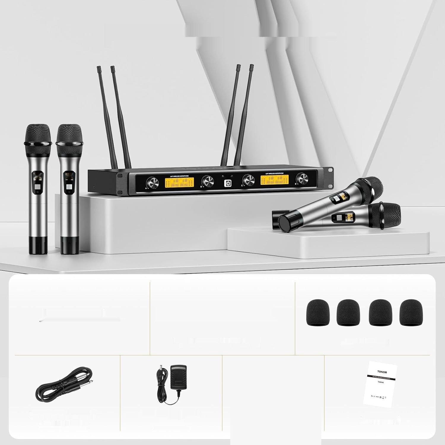 TONOR Bezprzewodowy System Mikrofonów, 4x5 Kanałowy Metalowy Mikrofon UHF