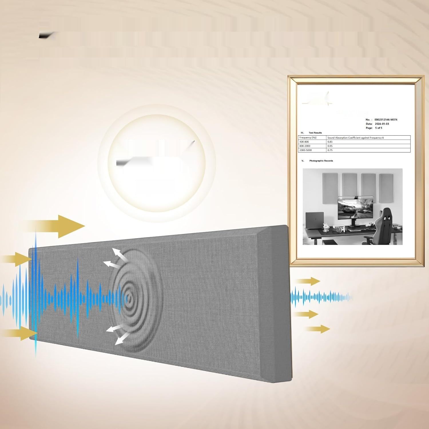 TONOR 4 sztuki duże panele akustyczne, 90 x 30 x 5,2 cm, szare
