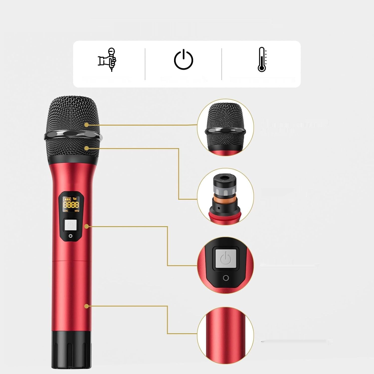TONOR Bezprzewodowy System Mikrofonów z 4x5 Kanałami, Czerwony