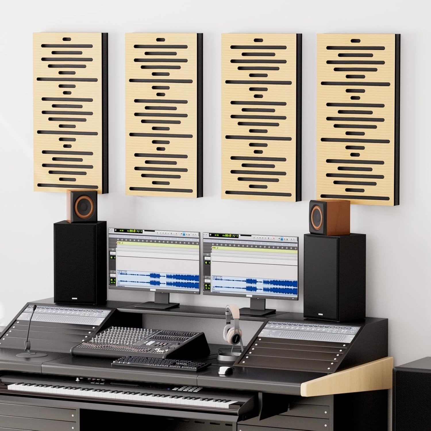 TONOR Zestaw 4 Paneli Akustycznych Ściennych, 60x30x4,7cm, Drewno