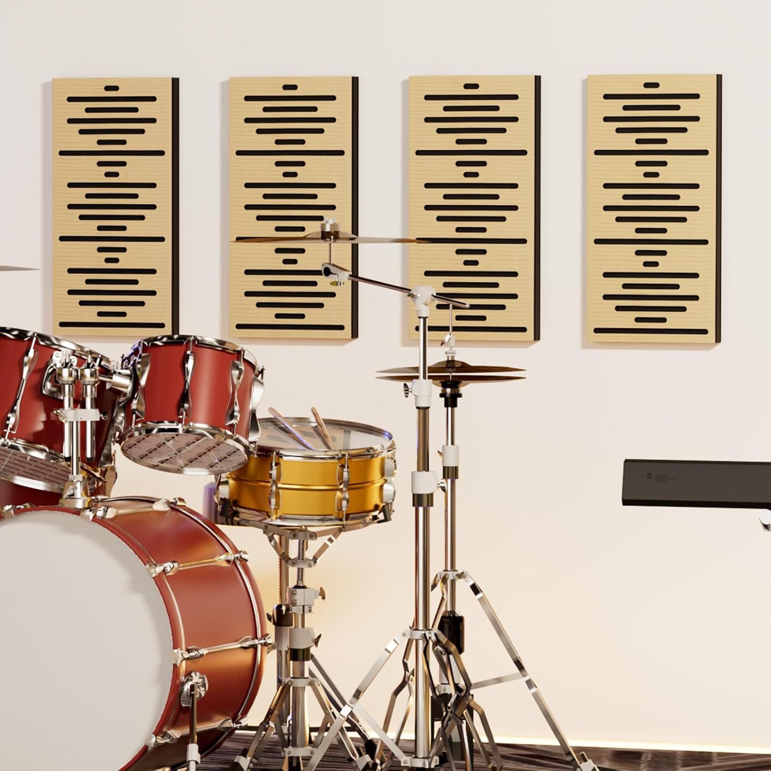 TONOR Zestaw 4 Paneli Akustycznych Ściennych, 60x30x4,7cm, Drewno