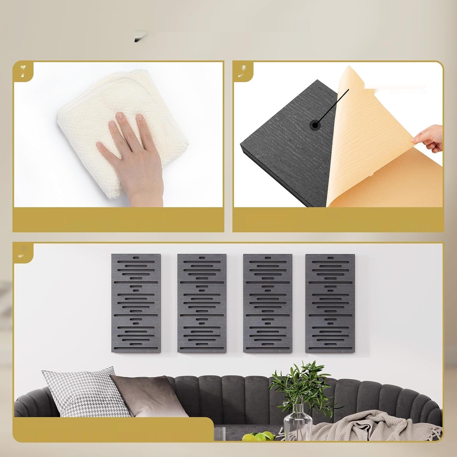 TONOR 4 sztuki paneli dekoracyjnych, 60x30x4,7 cm, samoprzylepny 3D